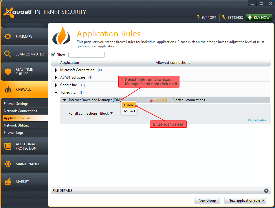 Avast Internet Security settings 2